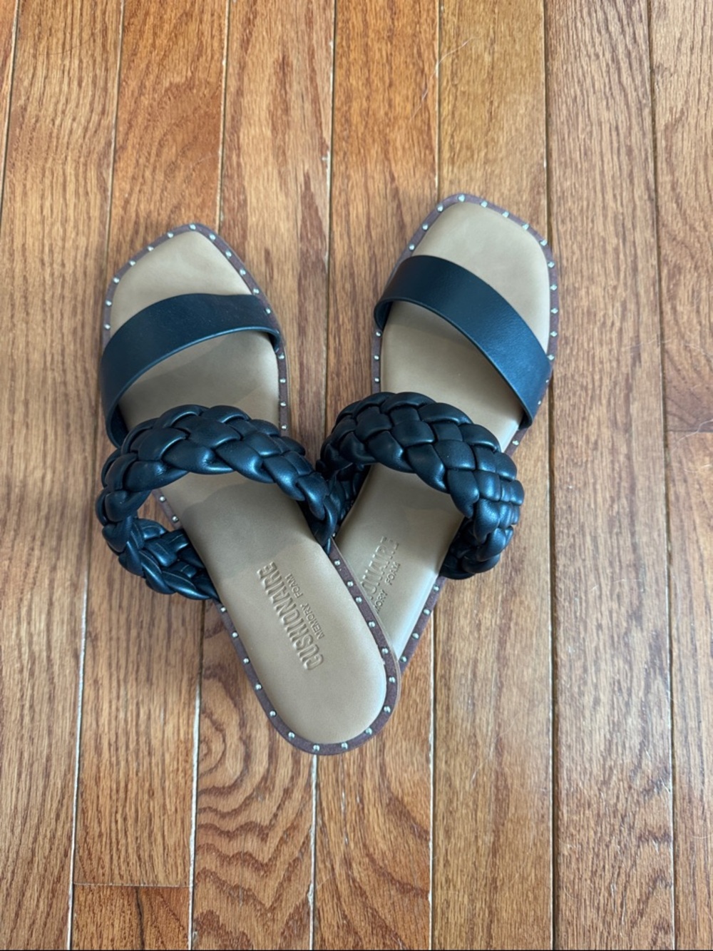 Women's Black Braided Slide Sandals - Cushionaire